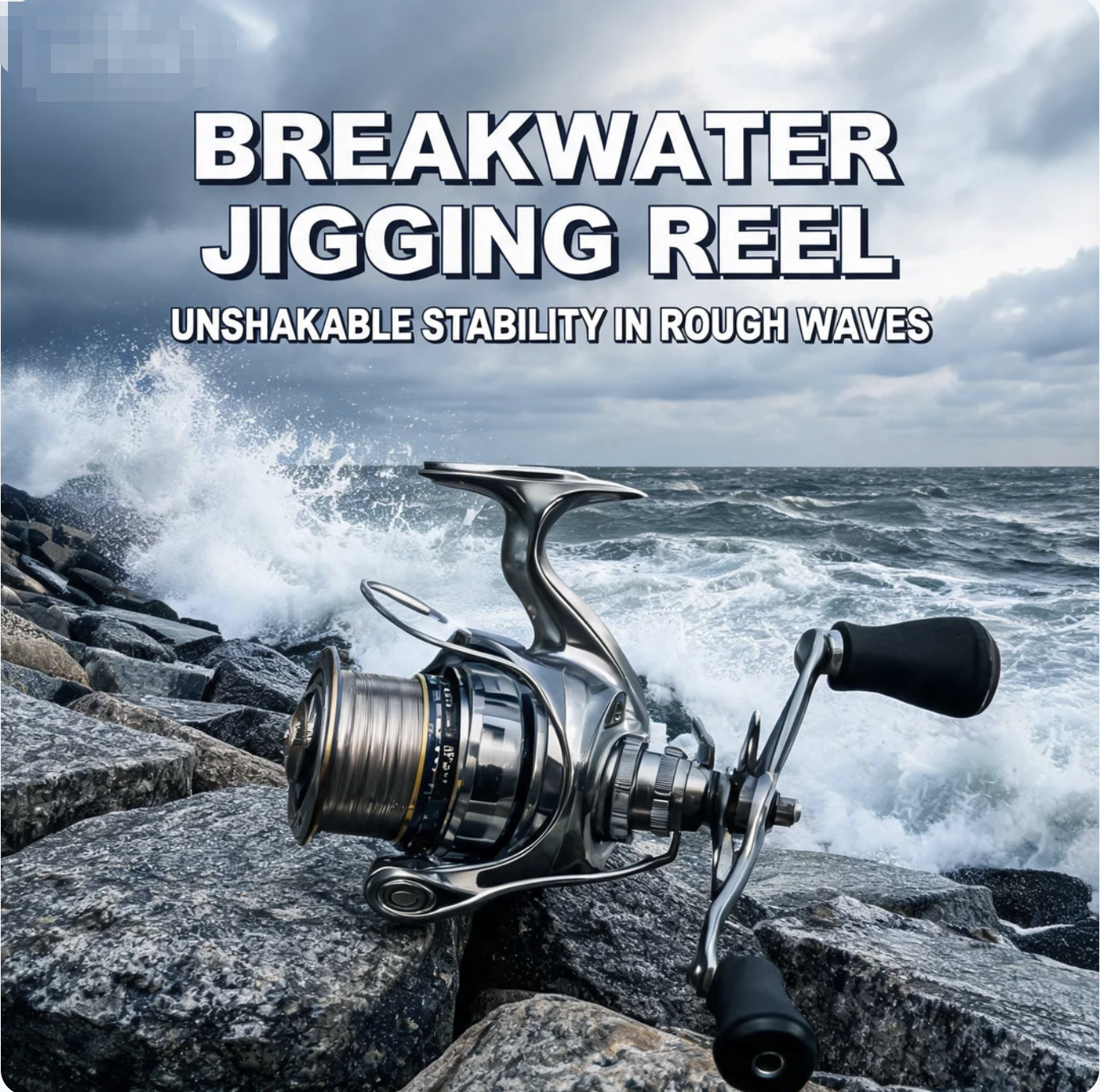 Breakwater jigging reel withstands waves, maintaining stability in rough seas