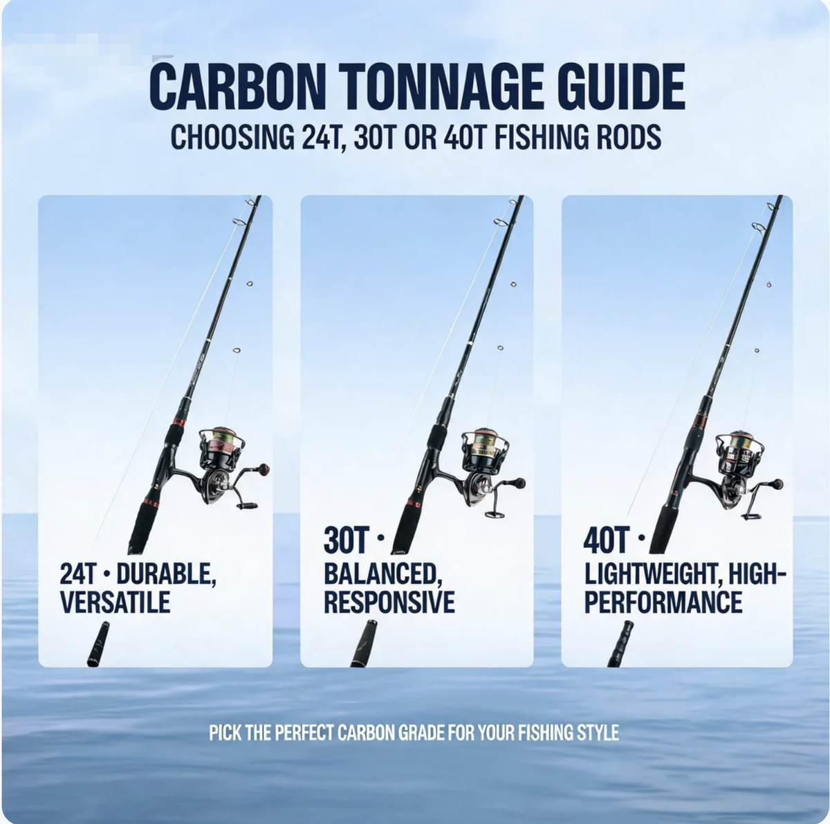 Carbon Tonnage Guide for fishing rod Choosing 24T, 30T or 40T