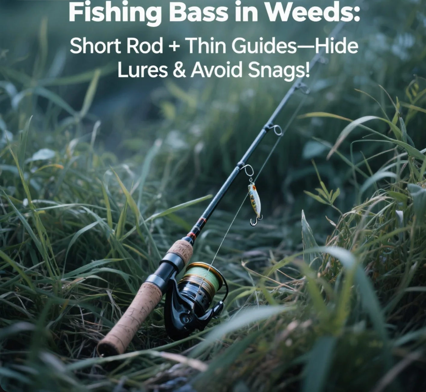 Fishing Bass in Weeds Short Rod + Thin Guides—Hide Lures & Avoid Snags！