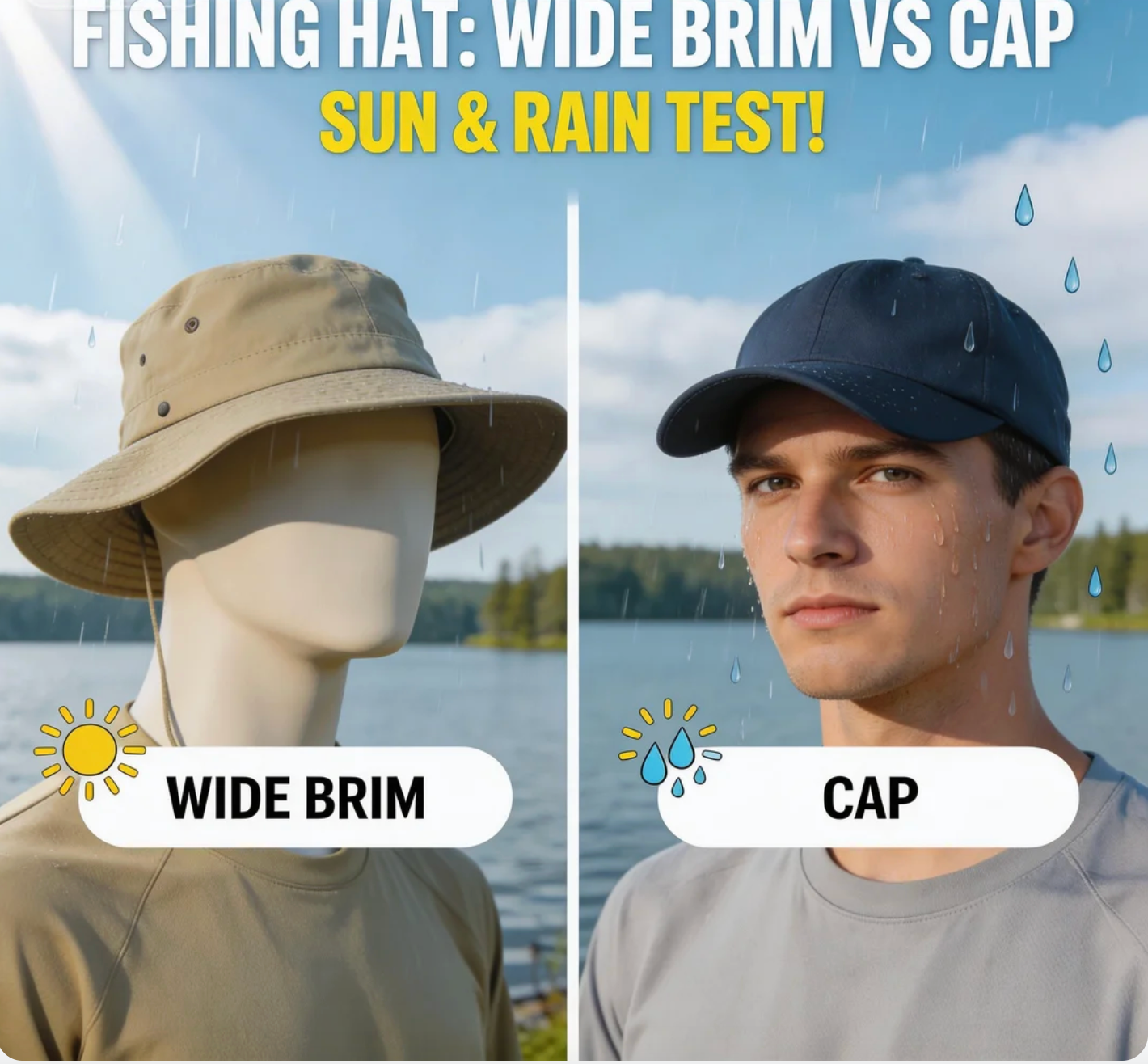 Fishing Hat Wide Brim vs Cap—Sun & Rain Test!