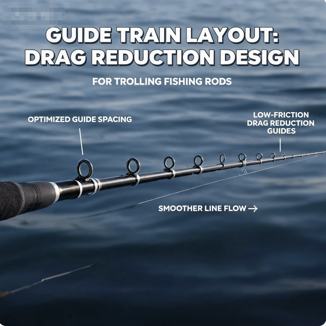 Guide Train Layout for trolling fishing rod Drag Reduction Design