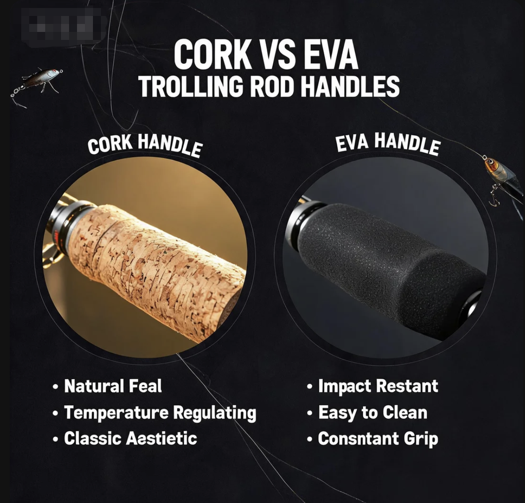 Handle Materials of Trolling Fishing Rod Cork vs EVA Comparison