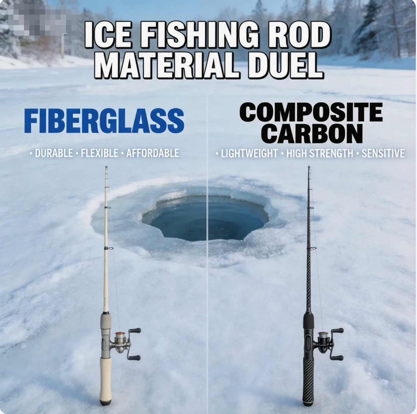 Ice Fishing Rod Material Duel: Fiberglass vs. Composite Carbon