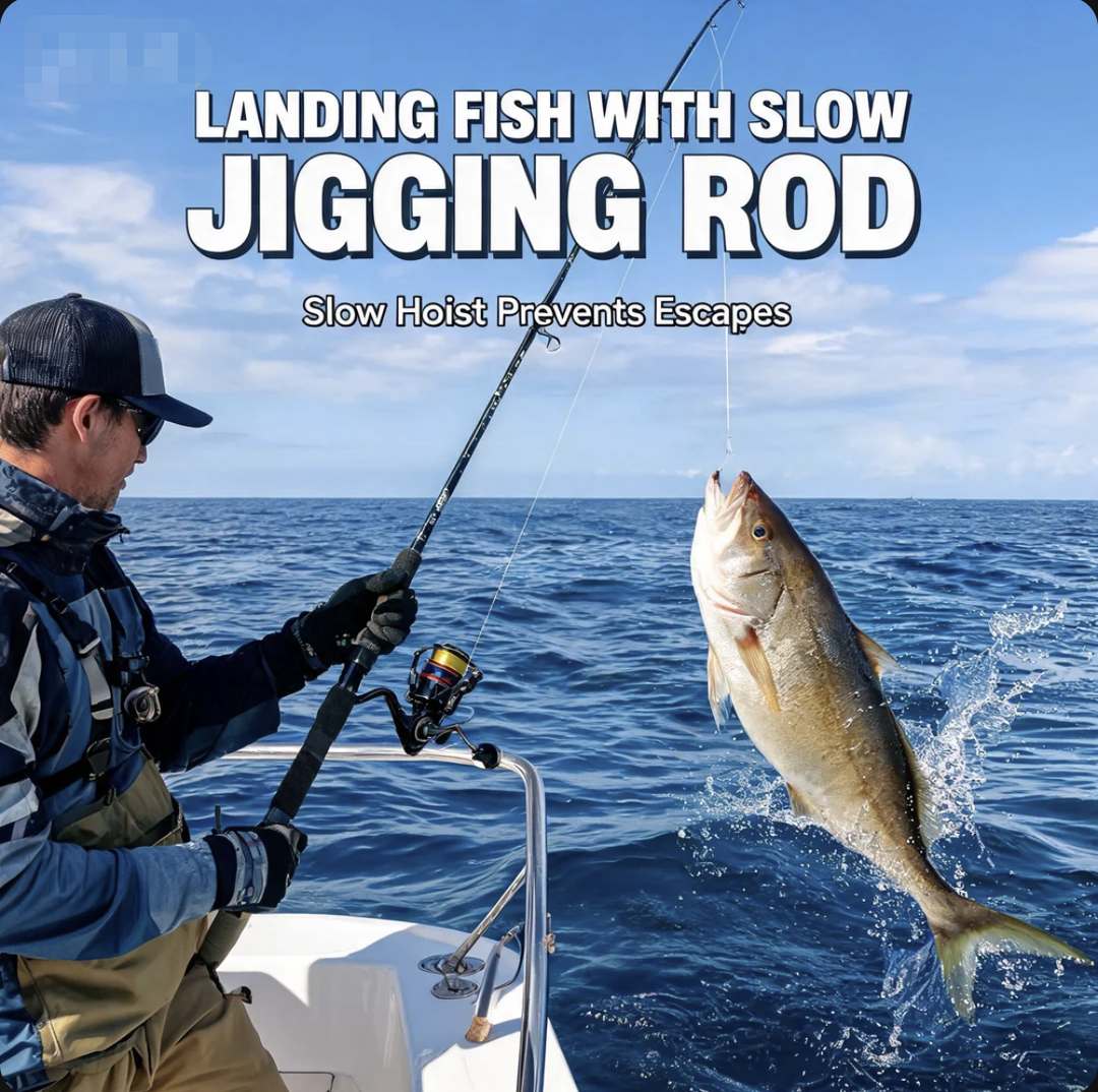 Landing Fish with slow jigging rod Slow Hoist Prevents Escapes