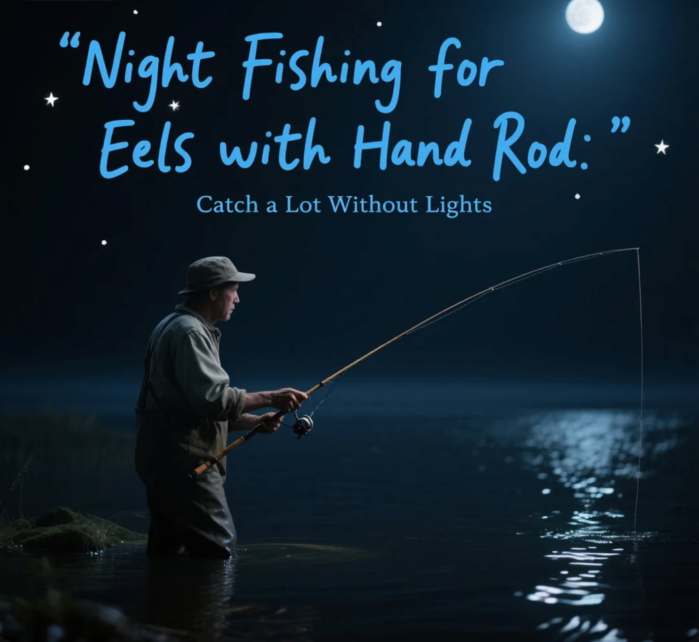 Night Fishing for Eels with Hand Rod Catch a Lot Without Lights​