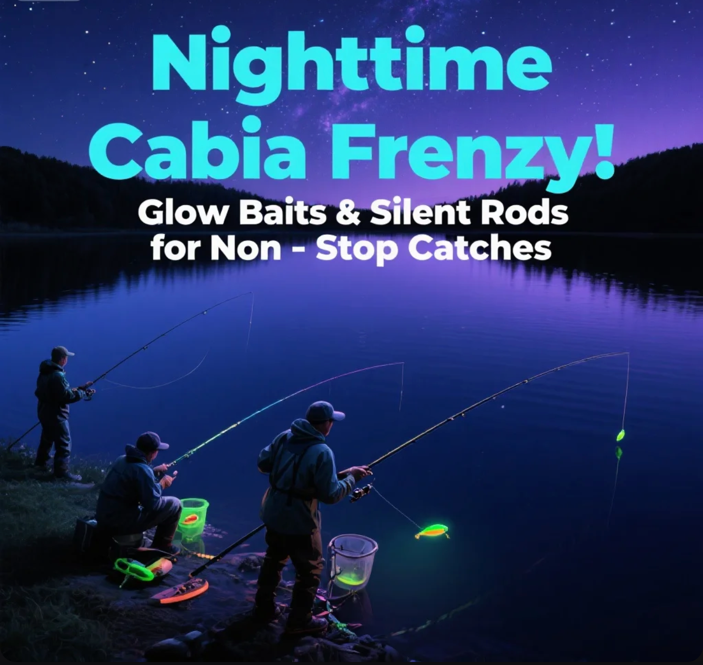 Nighttime Cobia Frenz Glow Baits & Silent Rods for Non - Stop Catches