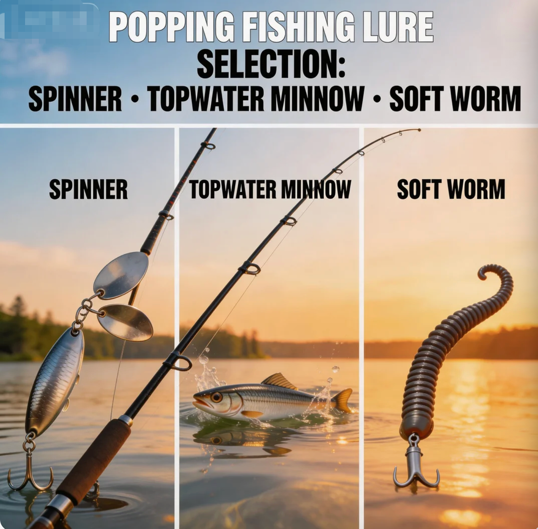 Popping Fishiing Rod Lure Selection Guide: Spinner/Topwater Minnow/Soft Worm Matching