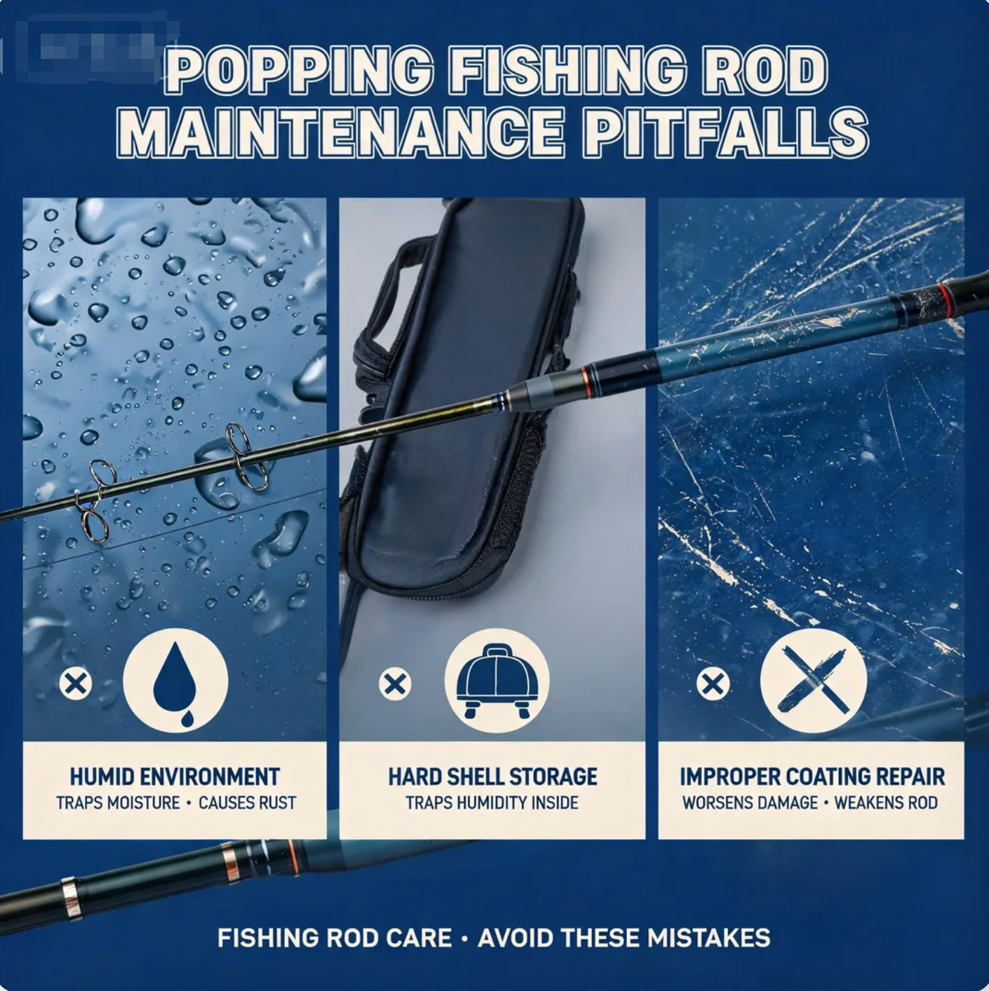 Popping fishing Rod Maintenance Pitfalls: Humid Environment/Hard Shell Storage/Coating Repair