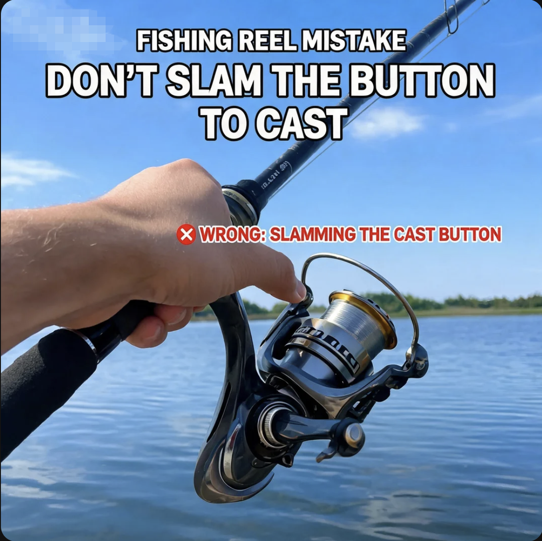 Push Button Mistake for fishinig reels Don’t Slam the Button to Cast