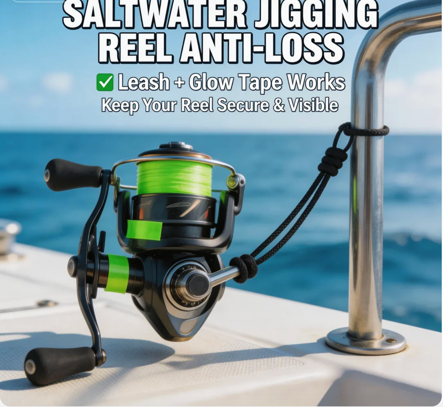 Saltwater Jigging Reel Anti - Loss Leash + Glow Tape Works