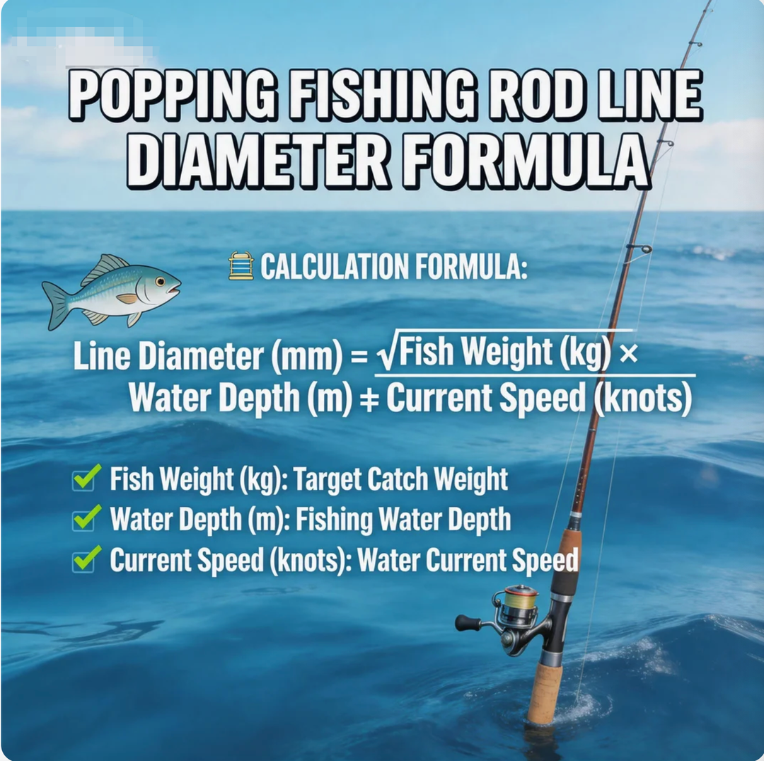 Popping Fishing Rod Line Diameter Formula: Fish Weight/Water Depth/Current Calculation