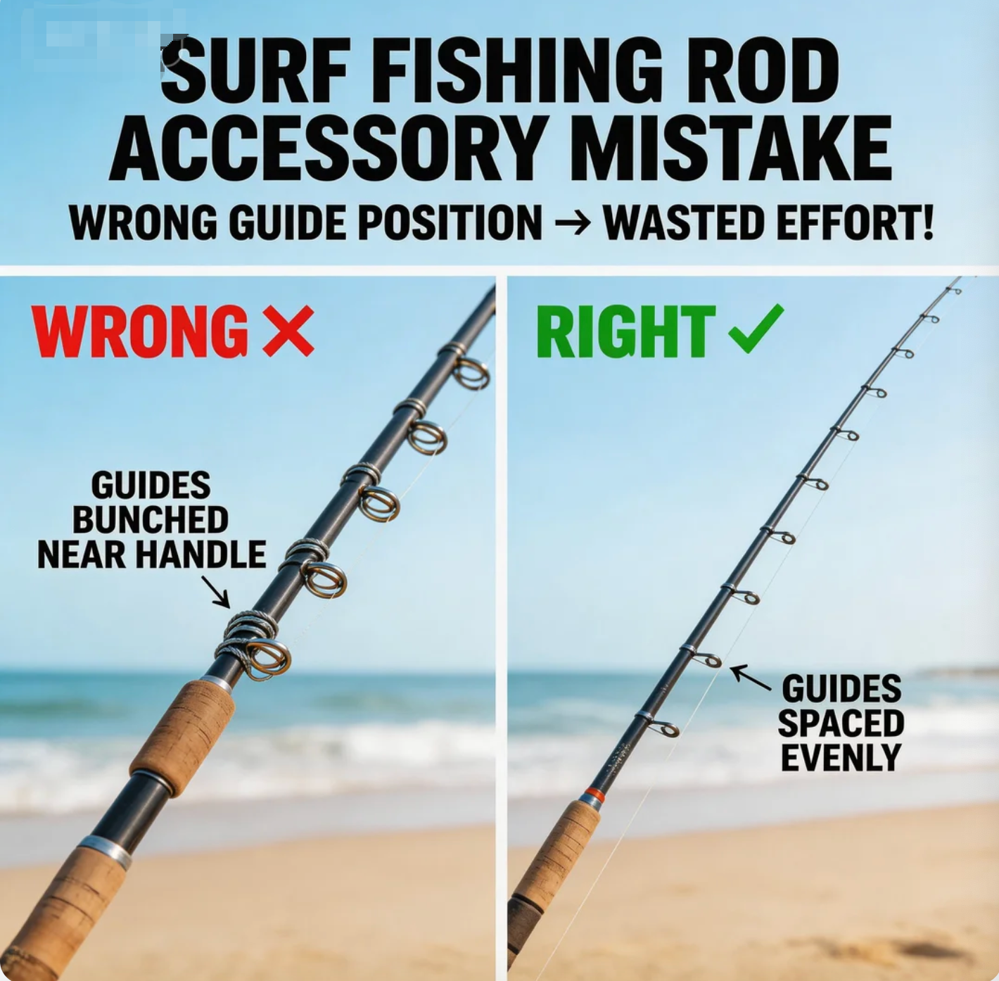 Rod Drop Position Surf fishing rod Accessory Mistake: Wrong Guide Position—Wasted Effort ...