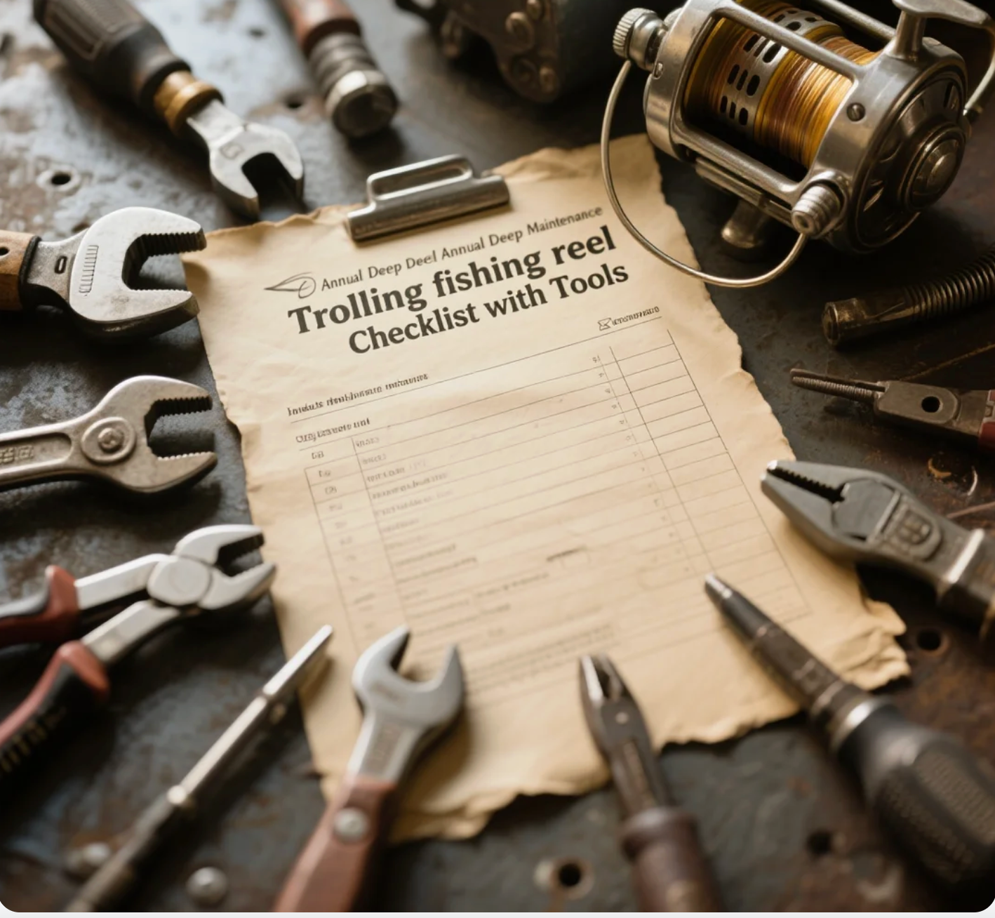Trolling fishing reel Annual Deep Maintenance Checklist with Tools