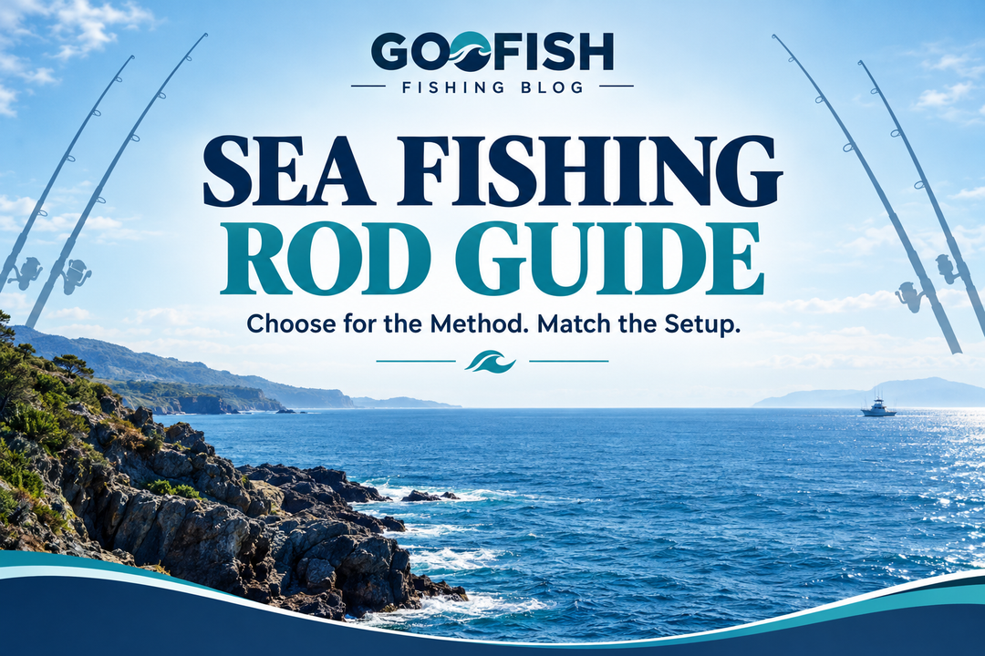 Sea Fishing Rod Guide cover showing a rocky saltwater coast, a distant boat and generic fishing rod silhouettes