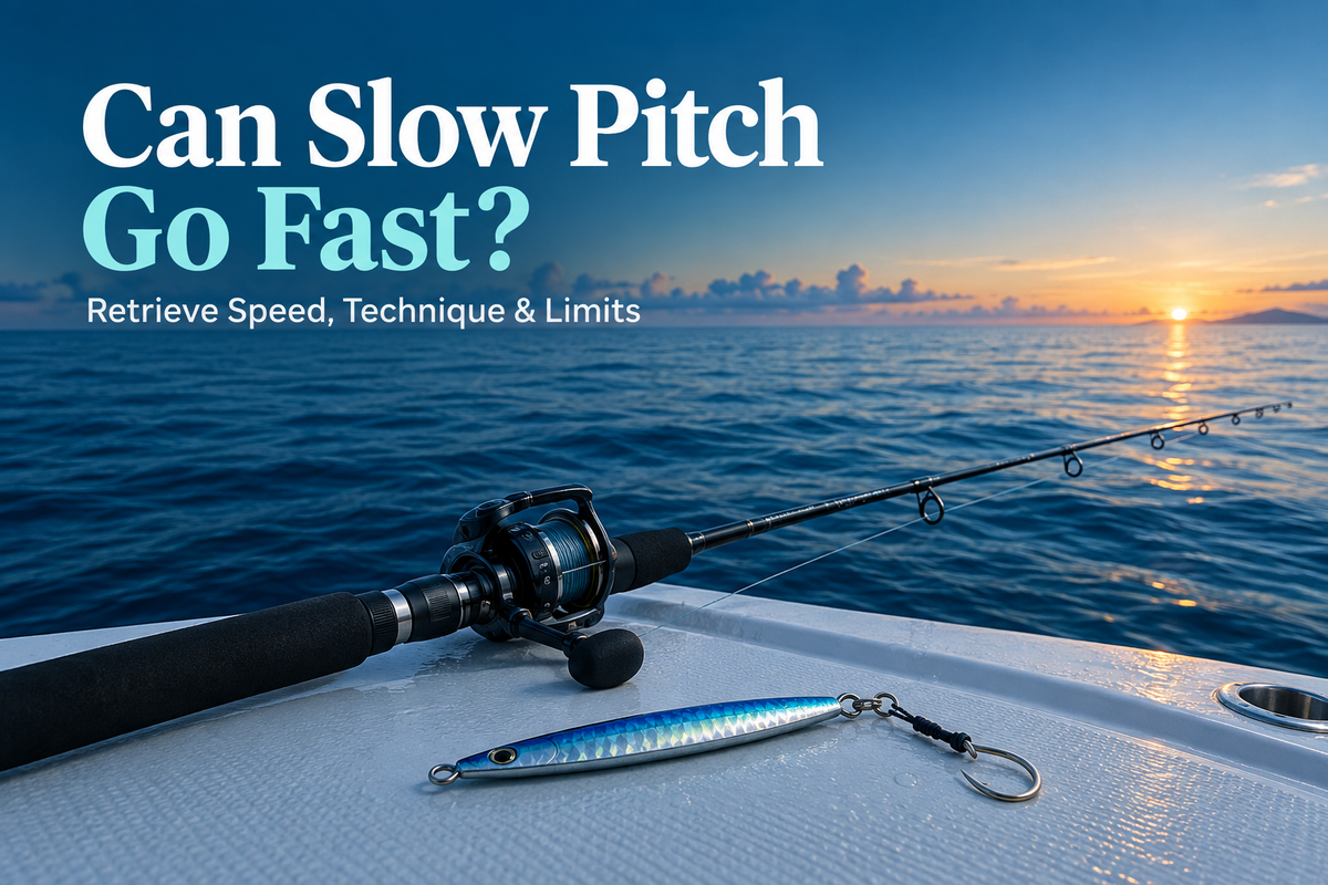 Englisches Titelbild zu Slow Pitch und schnellem Einholen mit Jigging-Rute und Metalljig auf einem Bootsdeck