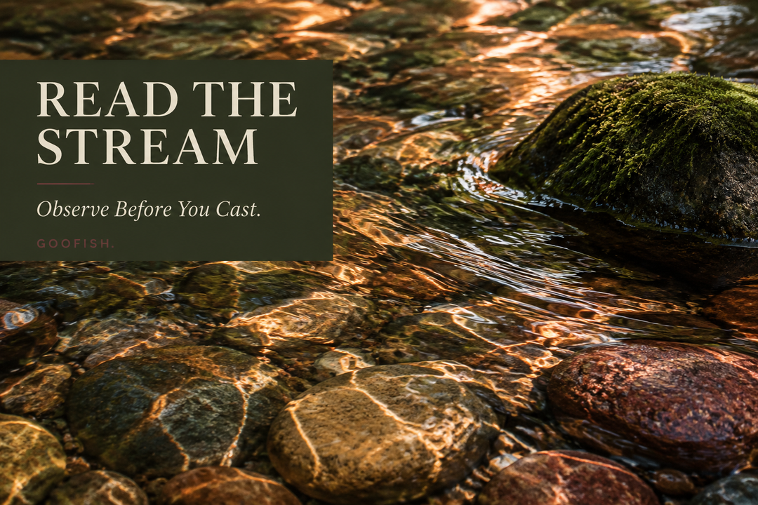 Read the Stream cover showing copper sunlight reflections over shallow stones and a moss-covered rock with an olive title panel
