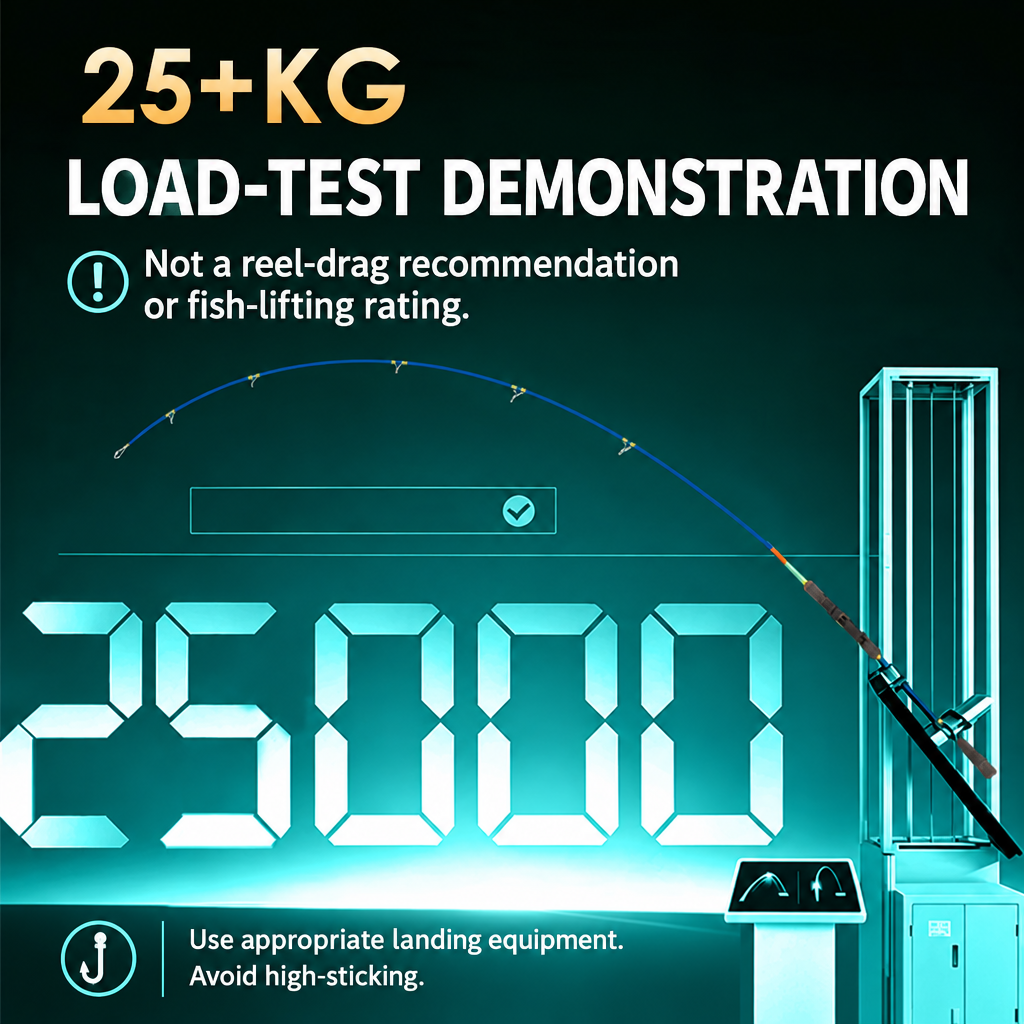 GOOFISH Ocean Assassin 25+kg load-test demonstration on a fixture with a safety note