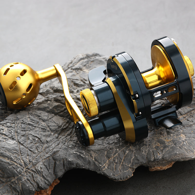 Goofish 6.08:1 High Speed Saltwater Jigging Reel-CNC 30kg Braking 11BB Navy Blue&Golden / Left(GL500) / 6.08:1 & 30.06