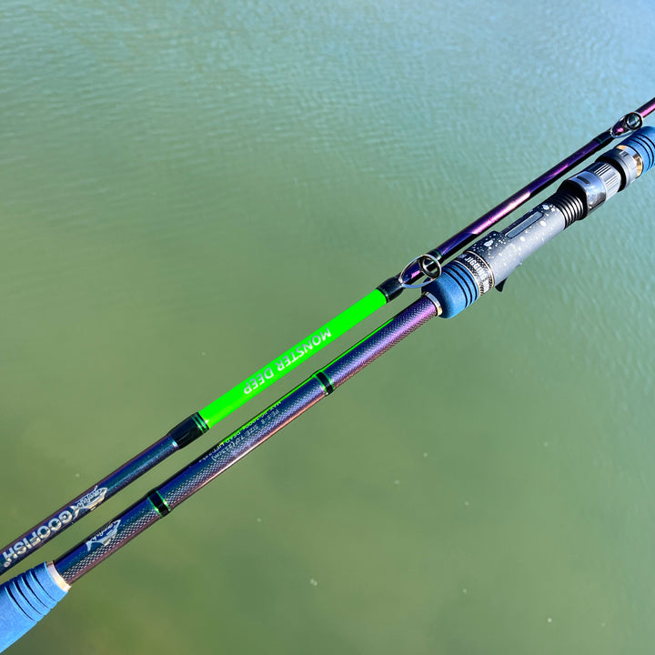 Monster Deep casting handle and guide section photographed above the water