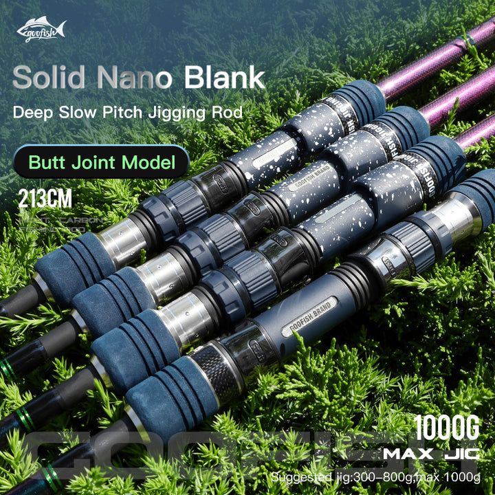 Monster Deep rod handles on grass with 300–800g recommended jig range