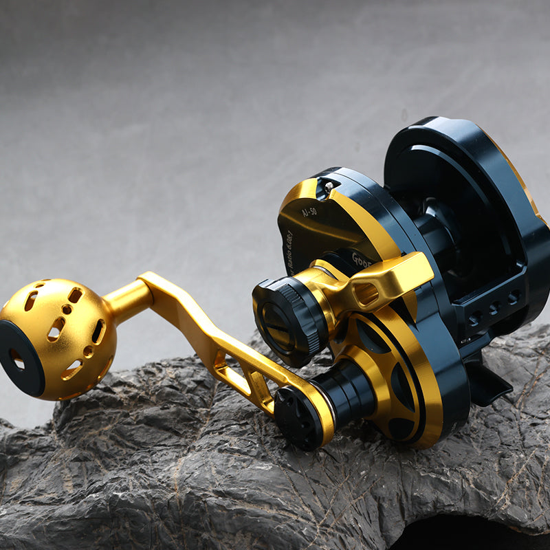 automatic reel fishing wiki Goofish 6.08:1 High Speed Saltwater Jigging Reel-CNC 30kg Braking 11BB Navy Blue&Golden / Left(GL500) / 6.08:1 & 30.06