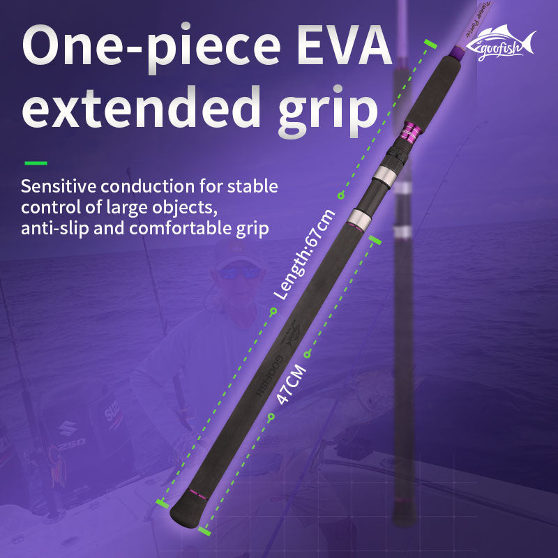 Purple Diamond black EVA handle and FUJI reel seat with 67cm handle-area and 47cm rear-grip labels