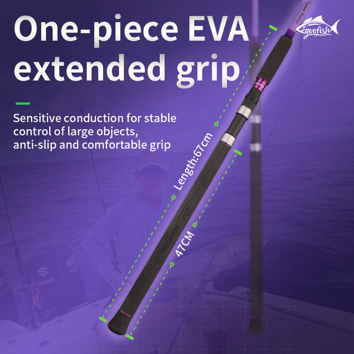 Purple Diamond black EVA handle and FUJI reel seat with 67cm handle-area and 47cm rear-grip labels