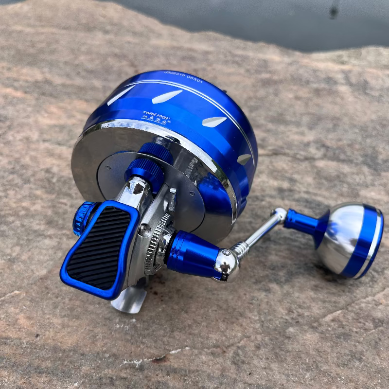 best rated push button fishing reel SPINCAST REEl:Spincast Fishing Reel with 6+1 BB,CNC Body J50(Blue)