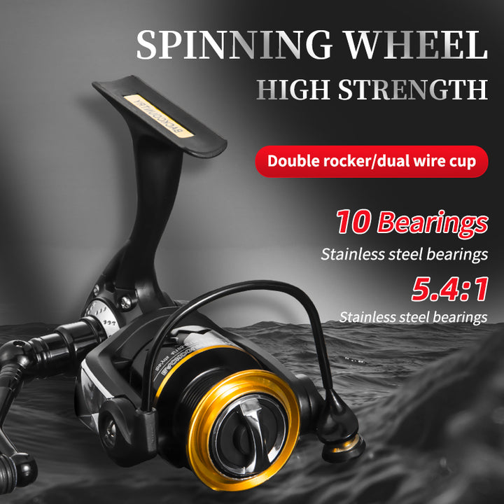 1000 Size Metal Line Cup and Spool 10 Sealed Ball Bear 5.4:1 Gear Ration Freshwater Spinning Reel with Two Handle and Line Cup