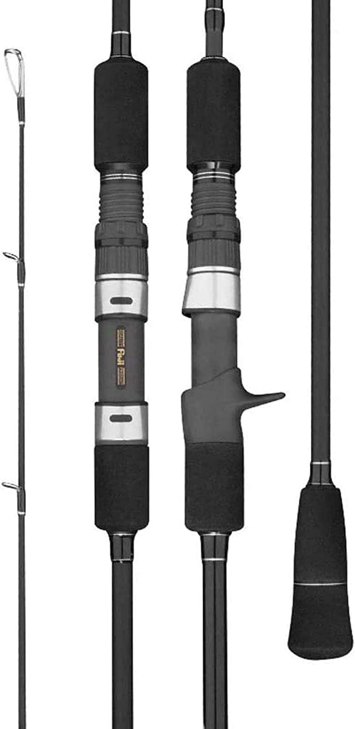 Close-up comparison of GOOFISH Matte Black spinning and casting reel seats with black EVA grips