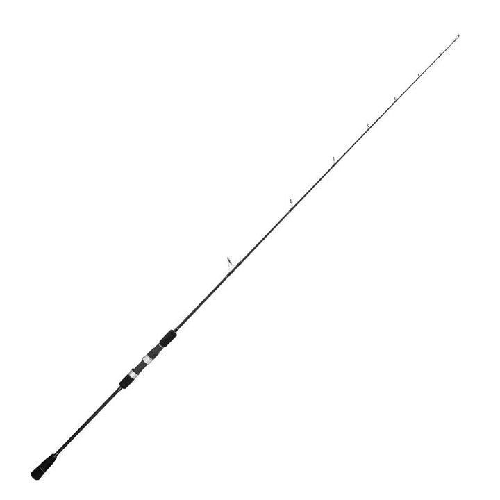Full-length GOOFISH Matte Black spinning jigging rod with straight guides and black split grips