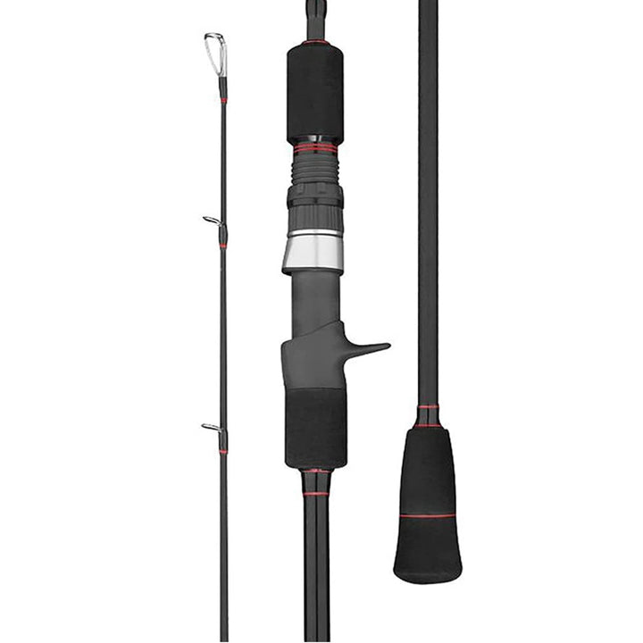 GOOFISH Matte Black PE3–6 casting rod details with red trim and a trigger-style reel seat