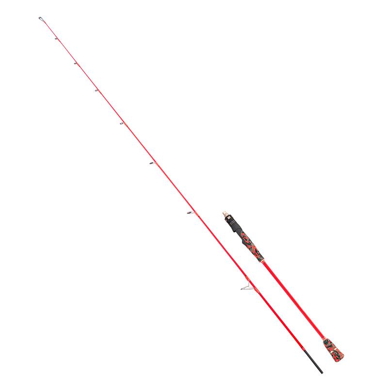 GOOFISH Orange Micro butt-joint spinning rod with the upper section detached from the handle