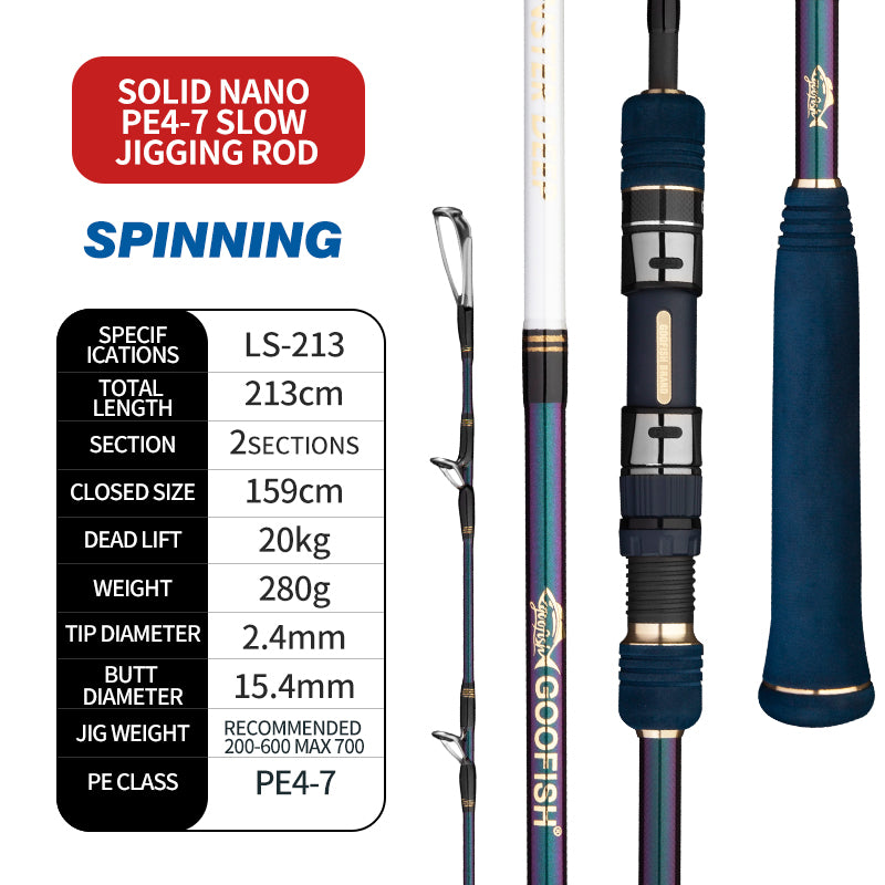 GOOFISH® MONSTER DEEP-7ft(213cm) Length PE4-7 Jig 200-700g Japan FUJI Solid Nano Jigging Rod
